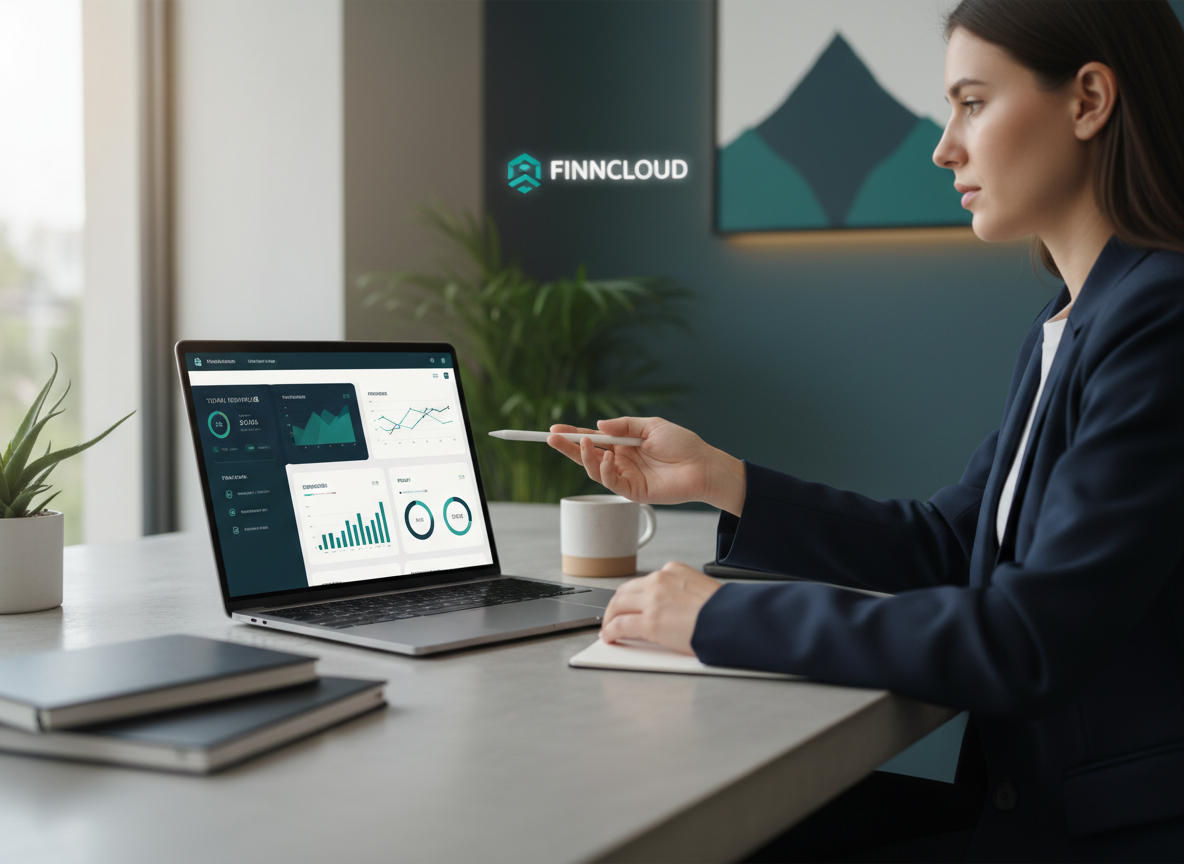 Small business owner using cloud accounting software on a laptop