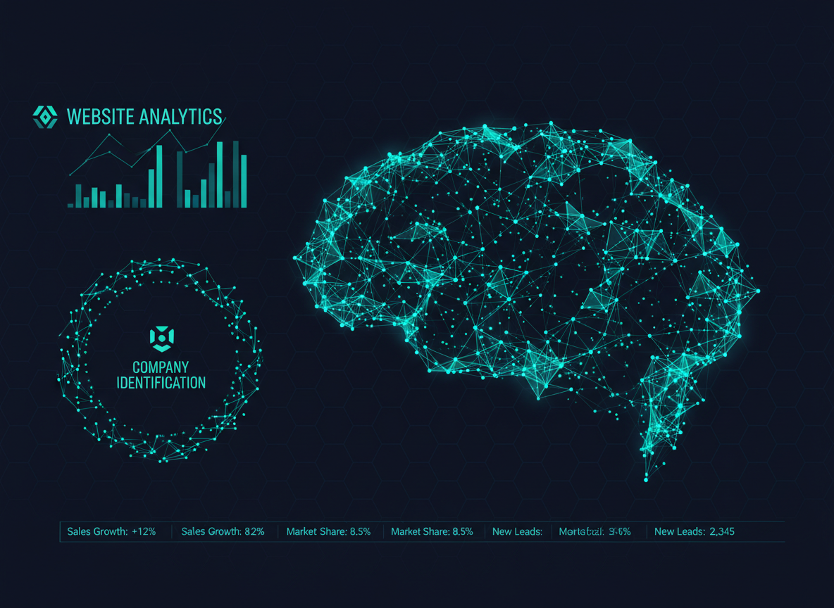 Abstract modern B2B SaaS dashboard visualization showing website analytics and company identification