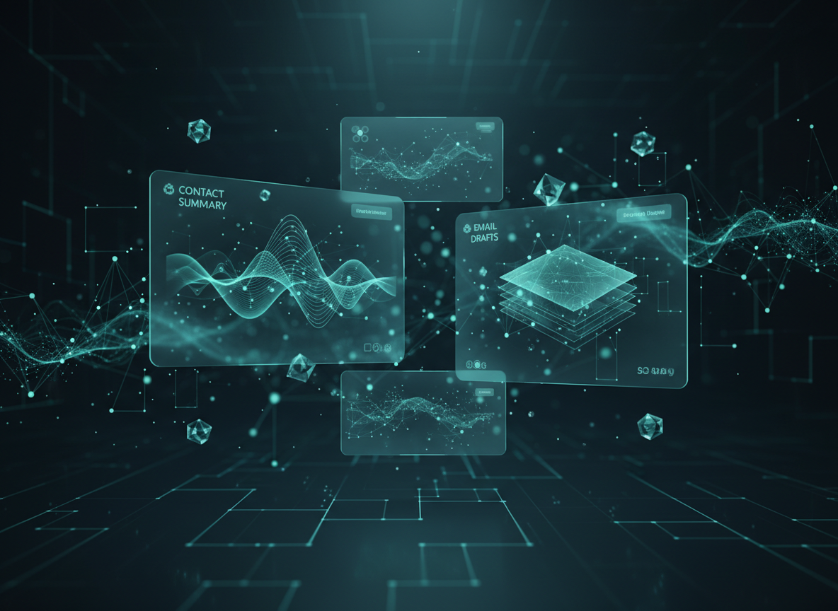 Abstract visualization of AI-powered CRM features surfacing insights