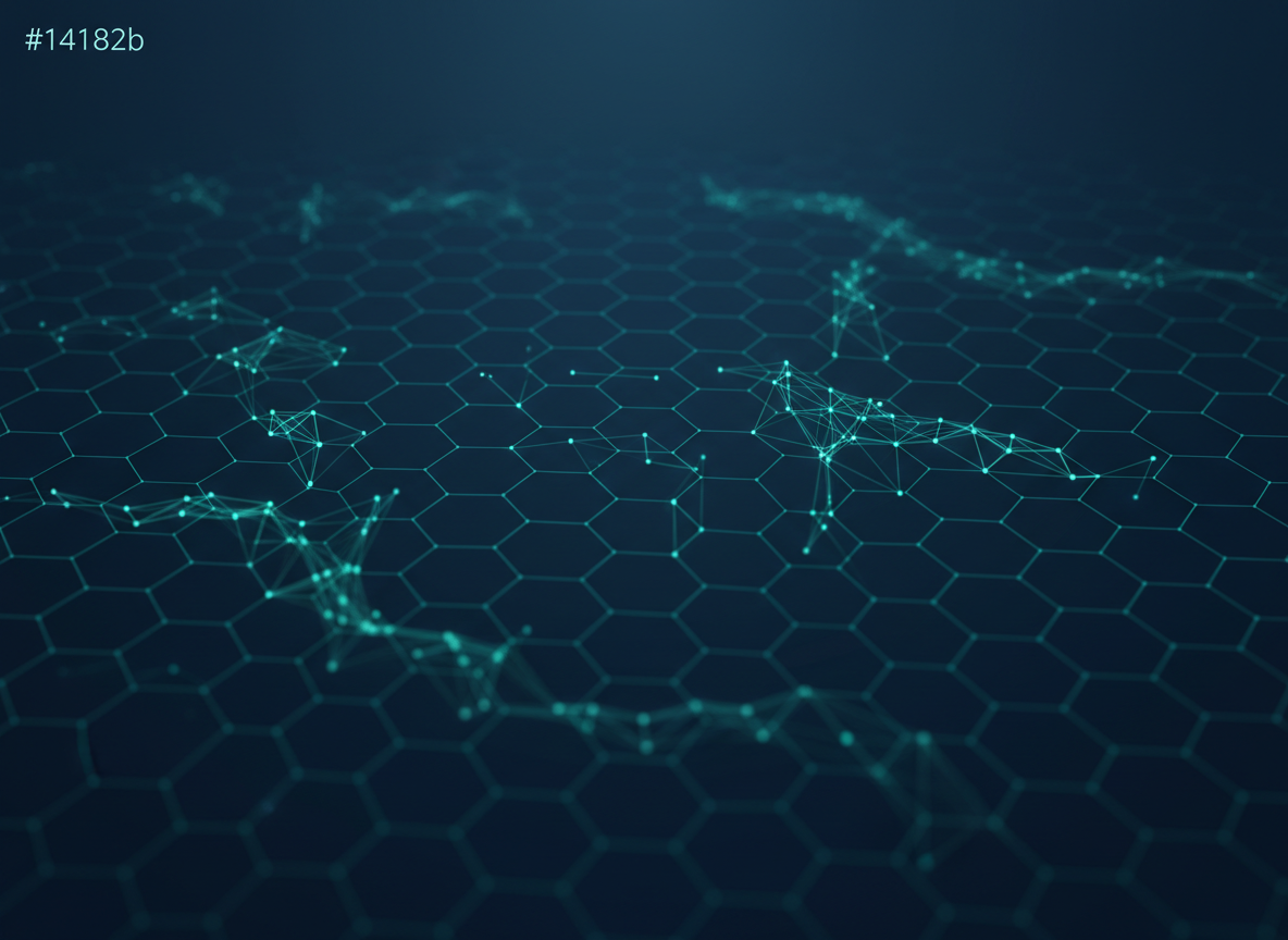 Abstract dark navy digital data network background with teal accents